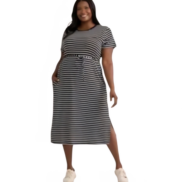 Time and Tru Black and White Striped Midi Dress - Picture 1 of 8